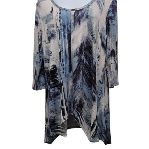 Philosophy Woman Ble Brush Stroke Tunic 0X Rayon Blend 3/4 Sleeve Packable Top - Picture 1 of 9